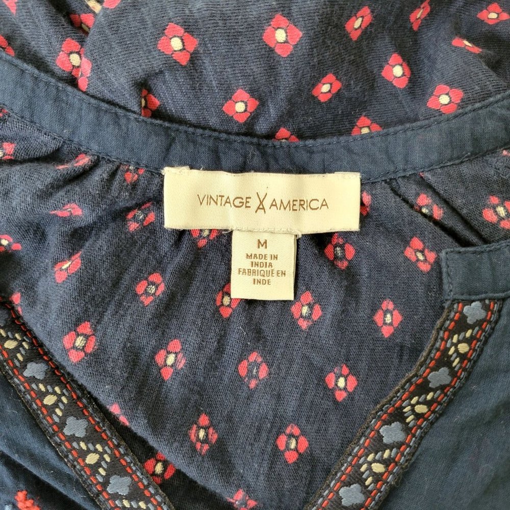 Vintage America Navy Jersey Embroidered Peasant Blouse - Picture 4 of 5